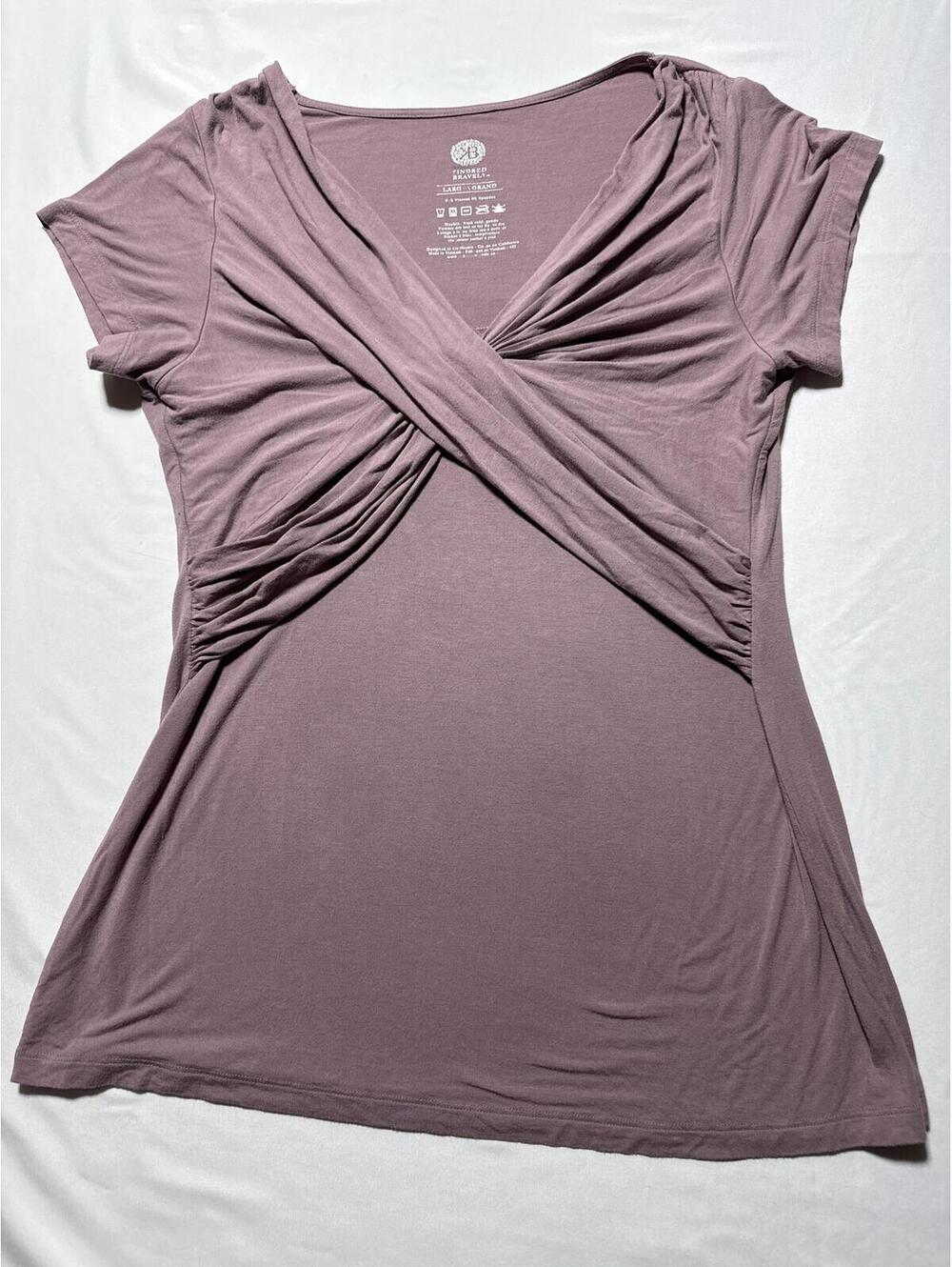 Kindred Bravely Mauve Ruched Cross-Front Tee Top Size Large